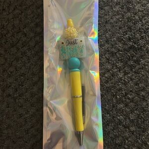 Hand Crafted Yellow Blue "Just Pray" Decorative Ballpoint Pen